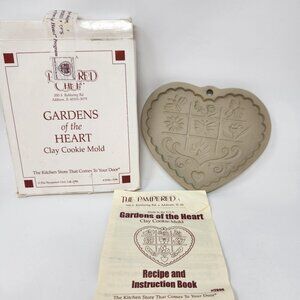 Vintage 1996 The Pampered Chef Gardens Of The Heart Clay Cookie Mold With Recipe